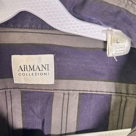 Armani long sleeve striped button-up shirt in blue and gray Size L - Picture 2 of 8